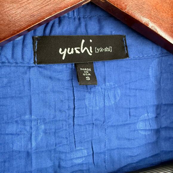 Yushi Womens Sz Small Wearable Art to Wear Blue Habitat Artsy Blouse Shirt Top - Picture 2 of 7